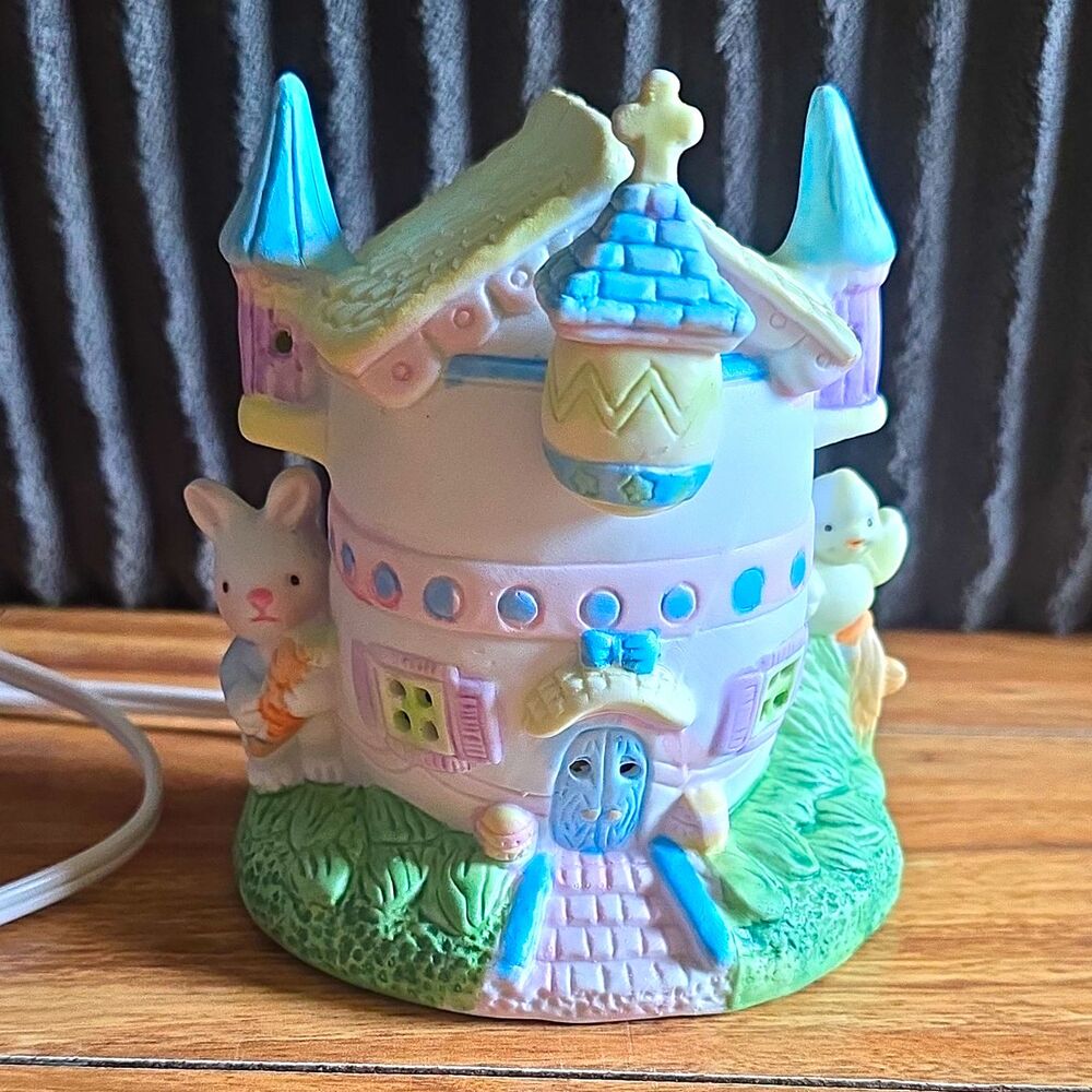 Hand Painted Lighted Ceramic Easter Village House Bunny & Chick, Boxed 1994
